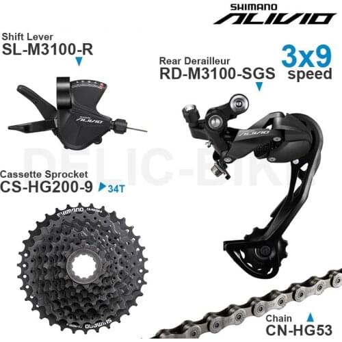 SHIMANO ALIVIO M3100 9 speed Groupset include M3100 Shifter REAR DERAILLEUR HG200 Cassette Sprocket 32/34/36T and HG53 Chains
