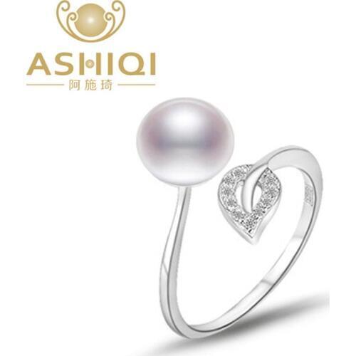 ASHIQI 925 Sterling Silver Rings Leaf jewelry 8-9mm Real Natural freshwater pearl white pink purple Open Finger ring