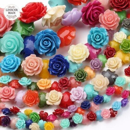 1 strand/lot mixed synthetic coral Loose flower camellia Beads 15 20mm For DIY Jewelry Findings F2781