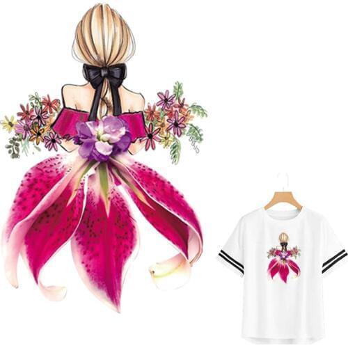 Flower Girl Iron On Patches Stripe Eco-Friendly Clothing Stickers Diy T-Shirt Washable Fabric Patches Heat Transfer