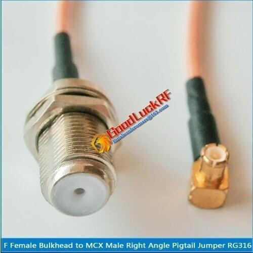 F Female O-ring Bulkhead Panel Mount Nut To MCX Male Right Angle 90 Degree RF Connector RG316 Pigtail Jumper Cable