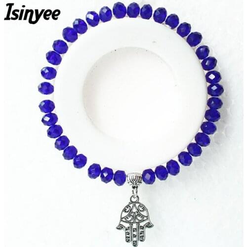ISINYEE Fashion Small Hamsa Bracelet Turkish Evil Eye Charm Glass Beads Bracelets For Women Girl Vintage Silver Crystal Jewelry