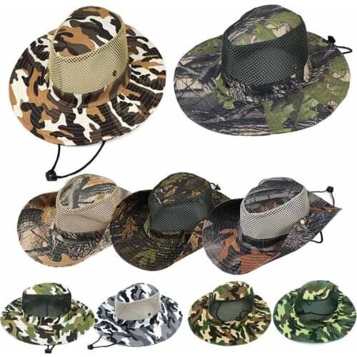 Men Camouflage Leaves Fishing Hat Outdoor Wide Brim Sun Cap Mesh Breathable Bucket Hat Camping Hiking Hunting Cap Cycling Hat