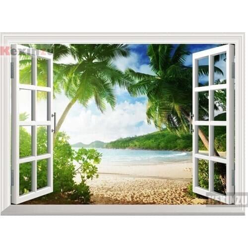 Kexinzu Full Square/Round 5D Diy Diamond Painting Cross Stitch "Window Sea " Diamond 3D Embroidery Mosaic Family Decoration 002