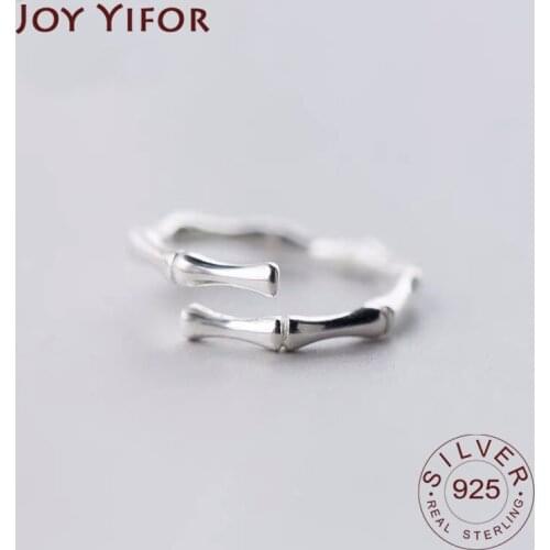 Real 925 Sterling Silver Bamboo Knot Opening Ring For Women Party Cute Fine Jewelry Minimalist Accessories 2020 Gift