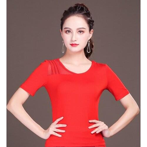 Modal Square Dance Costume Dance Tops Latin Dance Chacha Female Short Sleeve O-neck Tops Modal Practice Clothes Summer