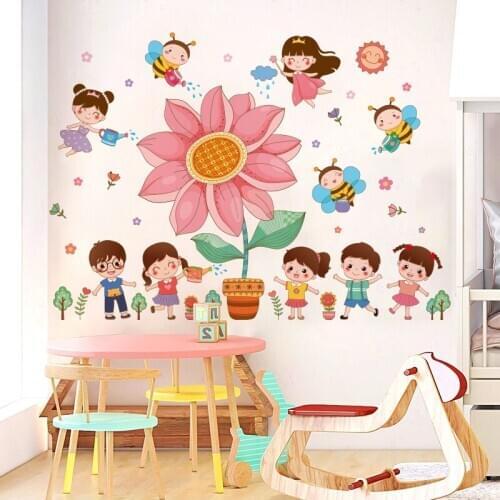 Creative Cartoon Wall Stickers for Kids Room Decoration Kindergarten Classroom Wall Layout Glass Window Stickers Removable Mural