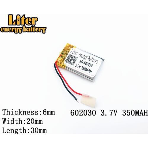 350mAh 602030 3.7V lithium polymer battery, Bluetooth MP3 MP4 Smart Watch wireless card audio recorder Rechargeable Li-ion Cell