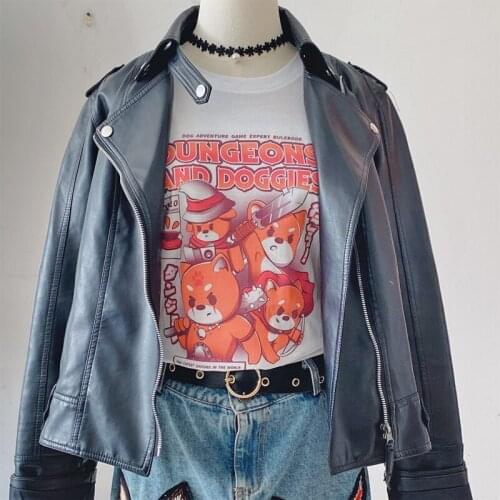 Cute Japan Anime Funny T Shirt Dungeons and Doggies Women Summer White Casual Femme Cool Akita Dog Manga Tshirt