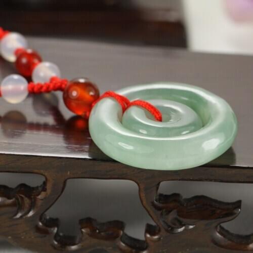 Natural jadeite A goods light green child peace buckle safe pendant AAAAAA Free shipping