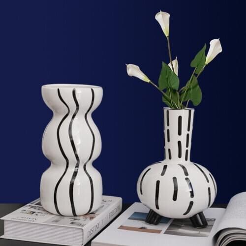 Nordic Creative Ceramics Simple Hand-painted Black And White Handicraft Vase Living Room Bedroom Home Decorat Ornaments