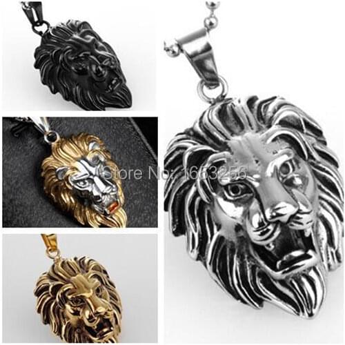 4 Color For Choose 316L Stainless Steel Biker Large Lion Pendant Ball chain Necklace Mens Gothic Jewelry