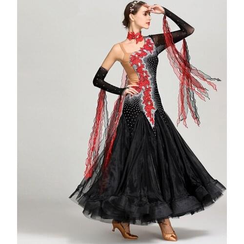 Women modern dance dress high-grade ballroom dance clothes standard ball dance performance costumes waltz diamonds dress S7022