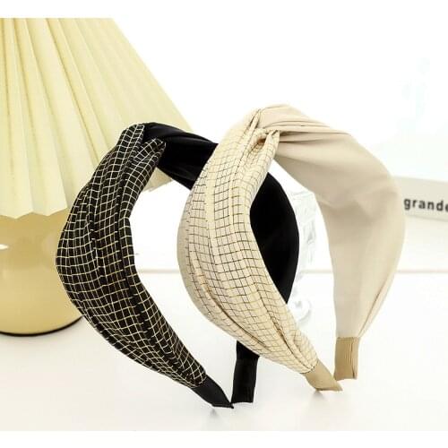 Bronzing Printing Plaid Hairbands For Women Hair Accessories Fabric Cross Broadside Headbands Bows Crown Hair Bands