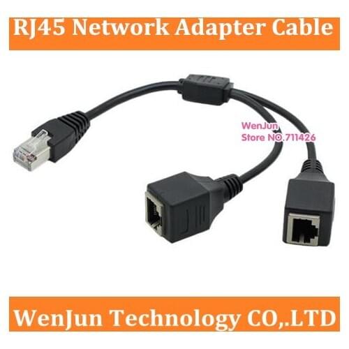 RJ45 Network Power Adapter Cable 1 Male to 2 Female Socket Port LAN Ethernet Network Splitter Y Adapter Cable 10pcs/lot