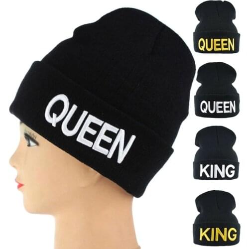 Mens KING QUEEN Beanies Caps Brand Embroidery Winter Knitted Hats For Women Warm Hip Hop Lovers Skullies Caps Streetwear Bonnet