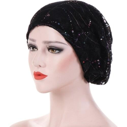 Fashion Thin lace summer turban muslim hats solid hijab caps elegant lady turbante bonnet arab wrap head hijab femme musulman