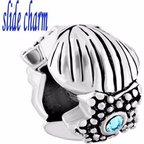 Slide charm Free shipping crystal starfish clam animal charm beads fit Pandora bracelet mother lover Christmas gift