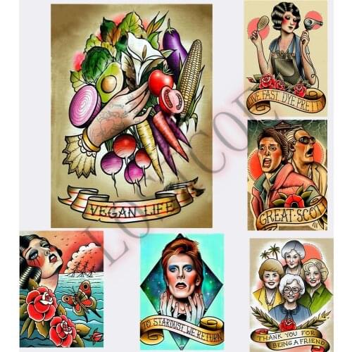 Retro Tattoos Posters Wall Stickers Barbershop Decoration Detailed Antique Poster Wall Chart Retro Matte Kraft Paper Print Art A