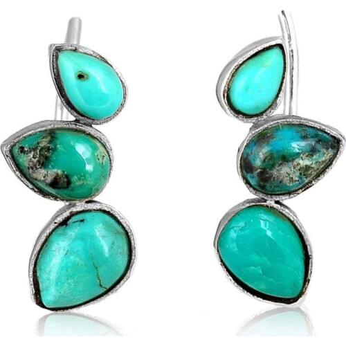 Tibetan Turquoises Teardrop Natural Stone Stud Earrings Boho Jewelry Silver Color Water Drop Stud Earring for Women Party