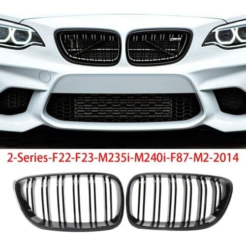 AL21 -2X Carbon Front Bumper Grille Dual Line Grill For-BMW 2 Series F22 F23 M235I M240I F87 M2 2014