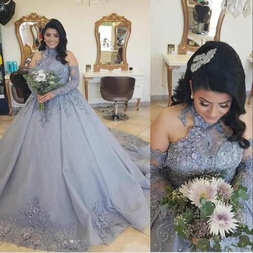 Vintage Quinceanera Dresses Ball Gown Halter Silver Dress Lace Beads Flowers Long Sleeves Plus Size Formal Party Prom Evening