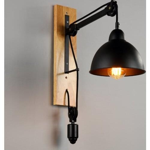 Vintage Wooden pulley Vintage wall light stairs led light Coffee Shop Bar Kitchen Aisle Corridor wall Retro Wall light fixtures