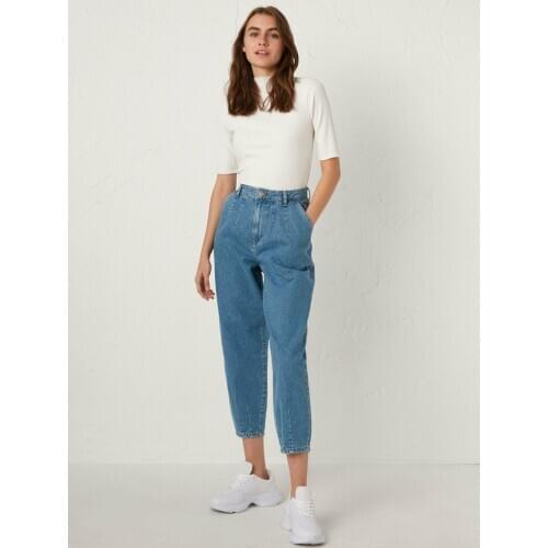 Balloon Fit %100 Cotton Flexible High Waist Riped Detail Five-Pockets Thick Jeans Denim Jean Casual джинсы с высокой талией