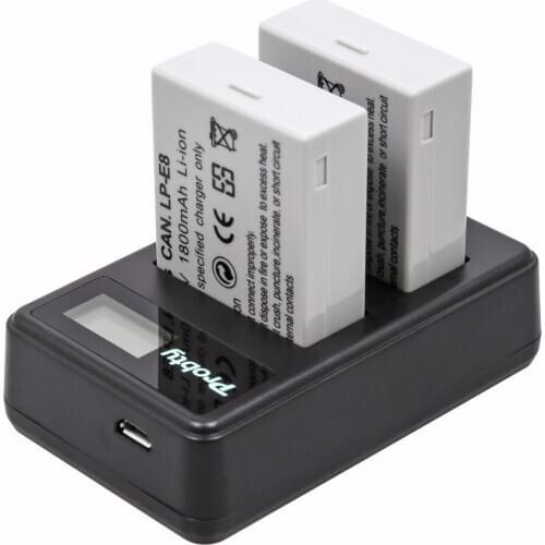 2Pcs Probty LP-E8 LPE8 LP E8 Camera Battery + LCD USB Dual Charger for Canon EOS Rebel T5i T4i T3i T2i EOS 600D 550D 650D 700D