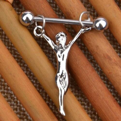 1Pc Stainless Steel Nipple Piercing Statue Jesus Nipple Barbells Chains Statue Of Jesus Nipple Shields Bars Body Jewelry