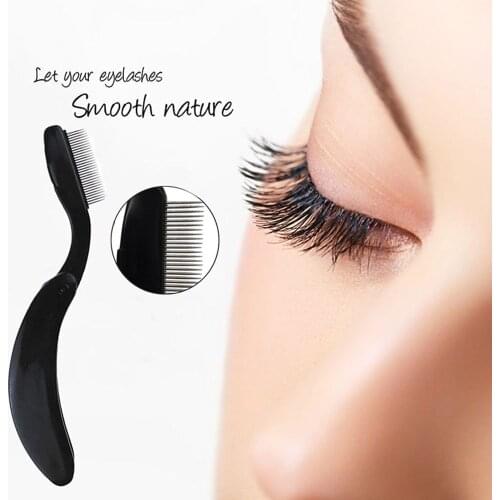 1PCs Stainless Steel Eyelash Comb Folded Alloy Needle Eyelash Brush Bend/Straight Handle Plastic Handle Mini Eyebrow Comb Black