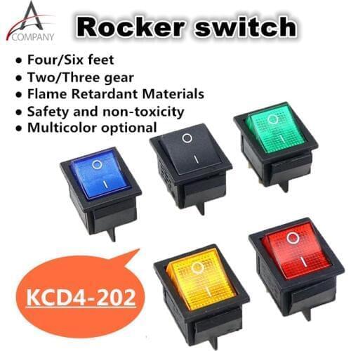 1PCS KCD4-202 boat rocker switch power switch 4 feet with light 31x25mm 20A 125VAC 16A 250VAC