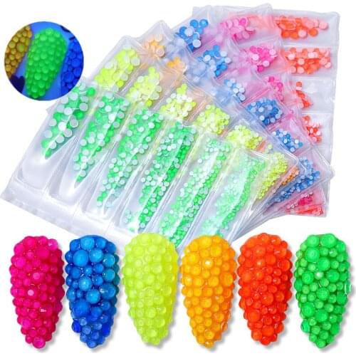1pack Fluorescence Crystal 3D Nail Art Rhinestone Decorations Glitter Diamond Jewelly Mixed Size SS6-SS20 Manicure Accessories
