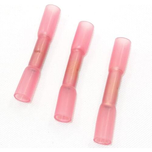 Free Shipping 100 RED HEAT SHRINK BUTT WIRE CRIMP CONNECTORS ELECTRICAL TERMINALSand Splices For 0.5-1.5mm2 , 22-16 AWG Wire