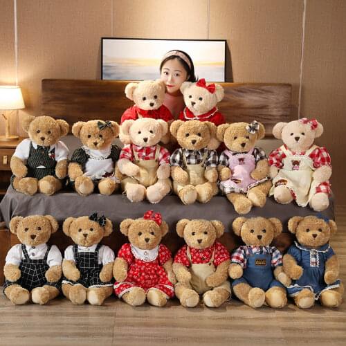 2pcs/lot 45cm Lovely Couple Teddy Bear With Cloth Plush Toys Dolls Stuffed Toy Kids Baby Children Girl Birthday Christmas Gift