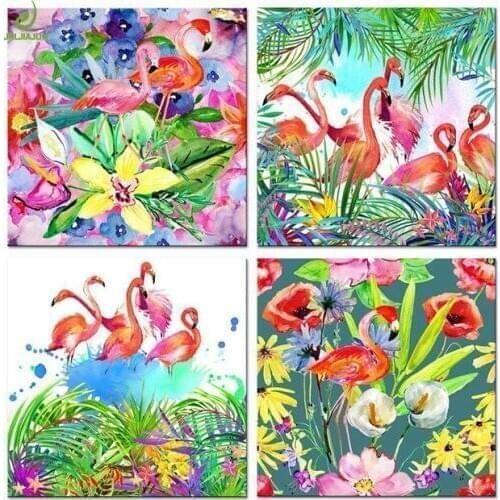 4 Piece Flamingo Painting Modual Canvas DecorationModular Picture Art Decorative Nordic Bedroom Living Room Posters