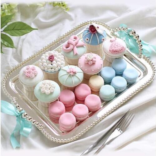 42x28cm rectangle metal silver plated serving tray for cake pastry desserts cups dish silver tray for home decoration FT028