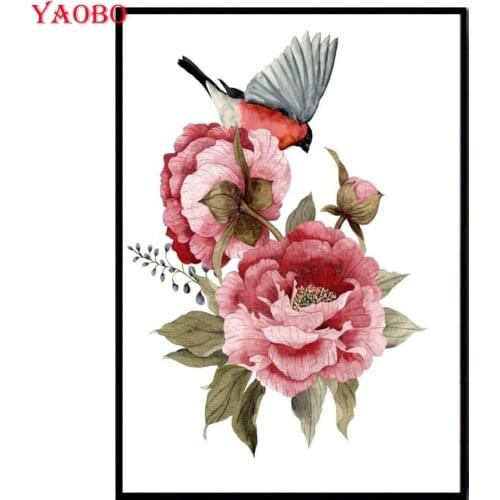 5D Diamond Painting Full drill Modern Peony Flower Birds Diamond Mosaic Picture of Rhinestone Diamond Embroidery needlework art