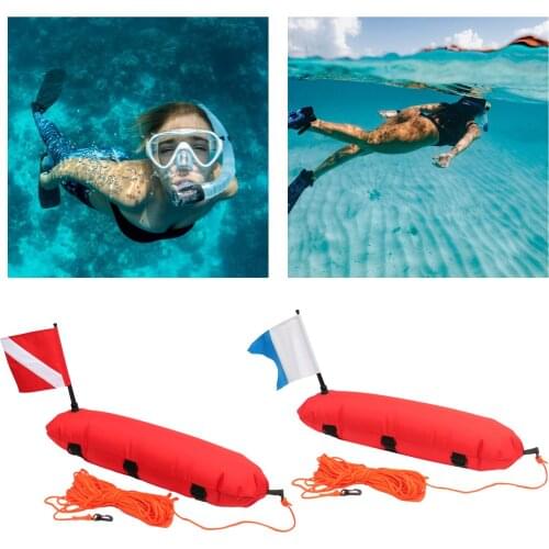 Spearfishing Buoy Safety Inflatable Scuba Diving Surface Signal Marker with Dive Flag and 25m High-Visibility Ropes Diver Gear
