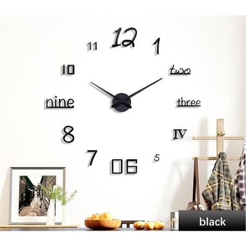 Large Wall Clock Quartz 31-47-Inch Number DIY 3D Wall Clock Quartz Home Office Decoration Art Clock Letter Living Room Decor