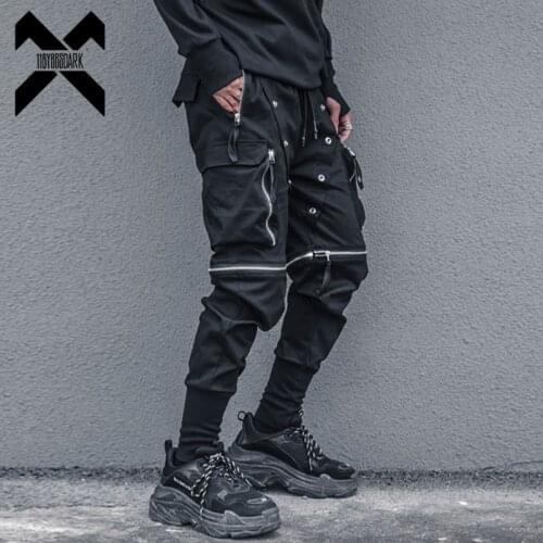 Tactical Functional Cargo Pants Joggers Men Zipper Multi-pocket Trousers 2021 Detachable Hip Hop Streetwear Pant Black WB232