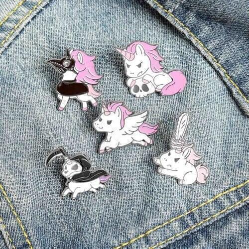 Pink Unicorn Enamel Pins Cosplay Plague Doctor Murderer Skull Brooches Clothes Bag Gifts for Friends
