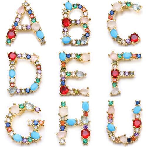 Juya Hand made Rainbow Crystals Opal Gems 26 Alphabet Letters Initial Charms For DIY Name Jewelry Making Supplies