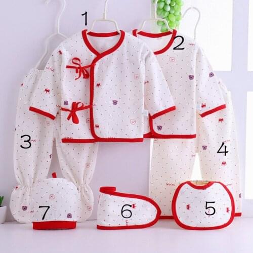 20 Color Newborn Clothes Set 7-Piece for Hat Tops Bib Belly Protection Pants Baby Cotton Underwear Gown 0-3M Clothes Suits