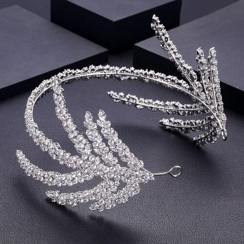 Top Quality Wedding Bridal Bridesmaid Flower Cubic Zirconia Girls white plated zircon tiara crown / headband For Prom