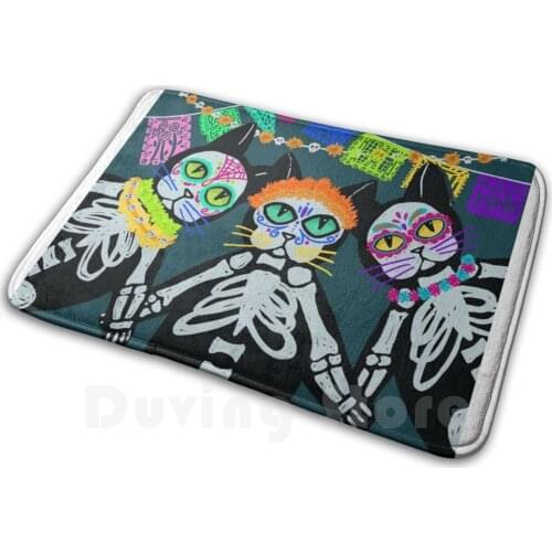 Day Of The Dead Cat Soft Non-Slip Mat Rug 108 Carpet Cushion Cat Black Cat Skull Halloween Dia De Los Muertos Mexico