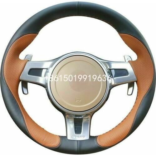 Top Leather Car Steering Wheel Hand-stitch on Wrap Cover For Porsche Panamera 2012-2013