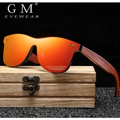 GM Handmade Red Wooden Eyewear UV400 Polarized Mirror Sunglasses Men Women Vintage Design Oculos de sol masculino