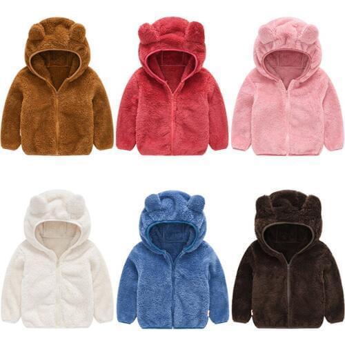 Baby Girls Jacket Cute Bear Plush Girls Coat Autumn And Winter Warm Kids Jacket Zipper Hooded Boys Jacket 1-6 Years Kids Clothes