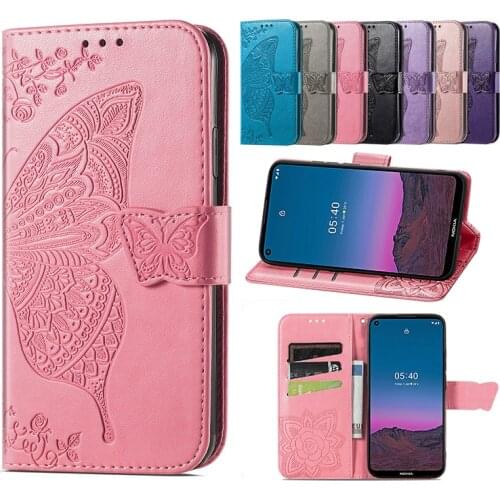 Fashion Solid Color Butterfly Embossed Leather Phone Case For Nokia G30 G20 X20 X10 7.2 6.2 5.4 3.4 2.4 2.3 1.3 Cute Cases Cover